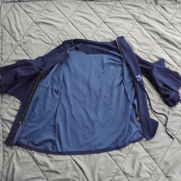 Navy Blue Stretchy Sequined Dressy Traditional Tunic Top with Tiered Bell Sleeve - Picture 9 of 11